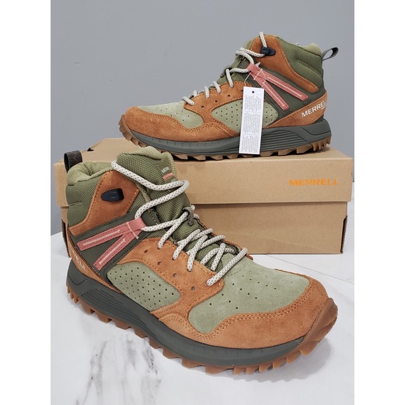 Merrell Shoes - NEW 7.5 MERRELL WILDWOOD MID LEATHER WATERPROOF HIKING BOOTS FOREST GREEN BROWN
